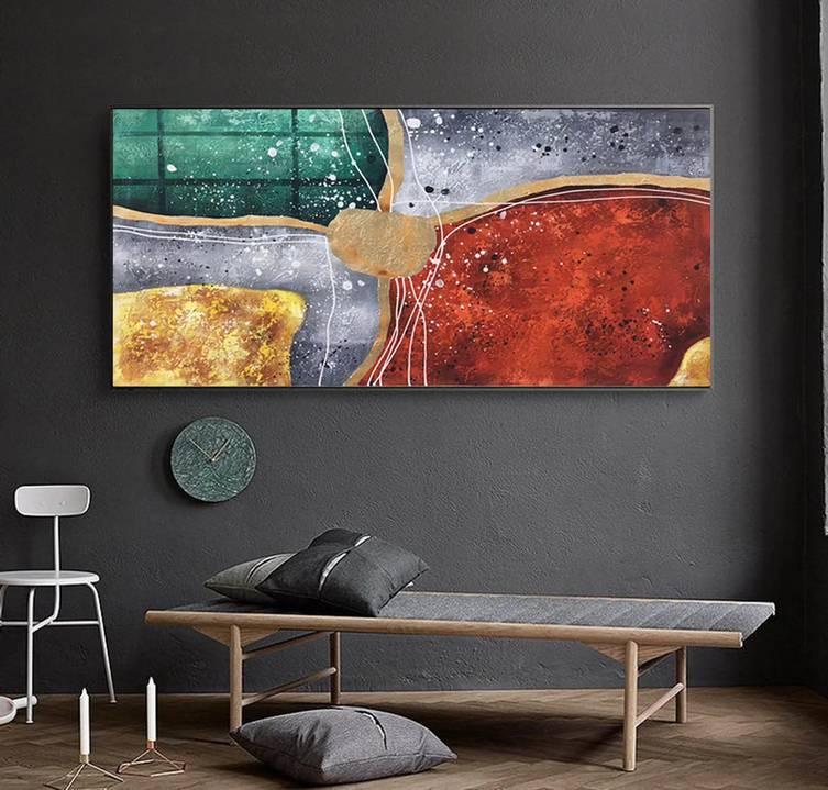 Gold Handmade Leaf Modern Abstract Canvas Artwork 09SDZ